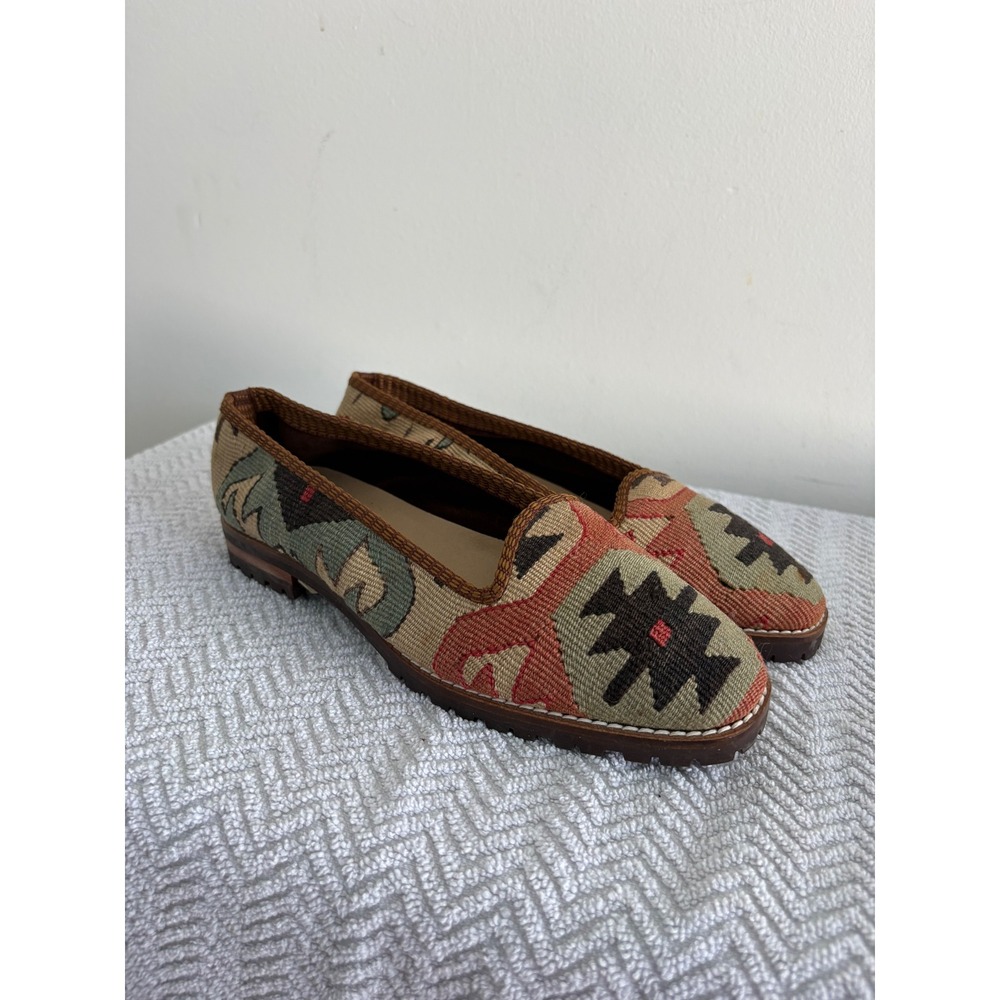 Kilim Tapestry Loafers Women Size 7 Southwestern Geometric Lug Sole Shoes